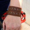 Kirykle Genuine Leather Double Layer Metal Punk Stylish Rock Bracelet Jewelry