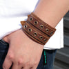 Kirykle Genuine Leather Double Layer Metal Punk Stylish Rock Bracelet Jewelry