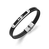 Kirykle Genuine Leather White String Stich Stainless Steel Cross Clasp Bracelet For Men
