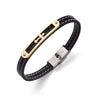 Kirykle Genuine Leather White String Stich Stainless Steel Cross Clasp Bracelet For Men