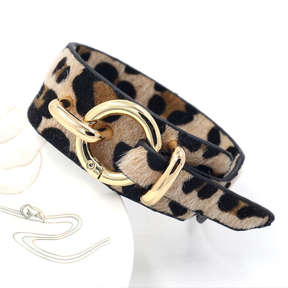 Kirykle Geometric Girl Trendy Leopard Print Wide Leather Bracelets Women Vintage Bangle Female Wedding Jewelry