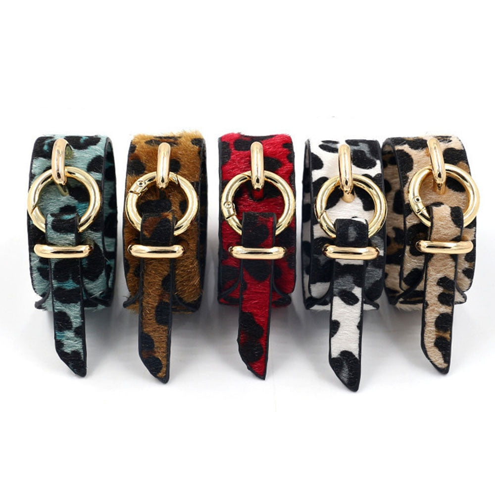 Kirykle Geometric Girl Trendy Leopard Print Wide Leather Bracelets Women Vintage Bangle Female Wedding Jewelry