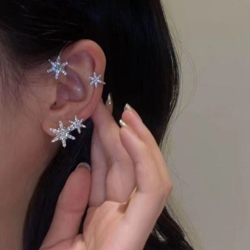 Kirykle Gold Silver Color Metal Butterfly EarClips Without Piercing For Women Sparkling Zircon Ear Cuff Earrings Wedding Jewelry