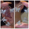 Kirykle Gold Silver Color Metal Butterfly EarClips Without Piercing For Women Sparkling Zircon Ear Cuff Earrings Wedding Jewelry