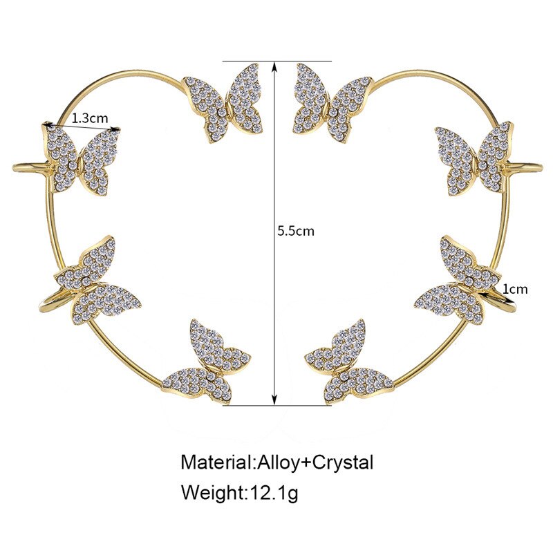 Kirykle Gold Silver Color Metal Butterfly EarClips Without Piercing For Women Sparkling Zircon Ear Cuff Earrings Wedding Jewelry