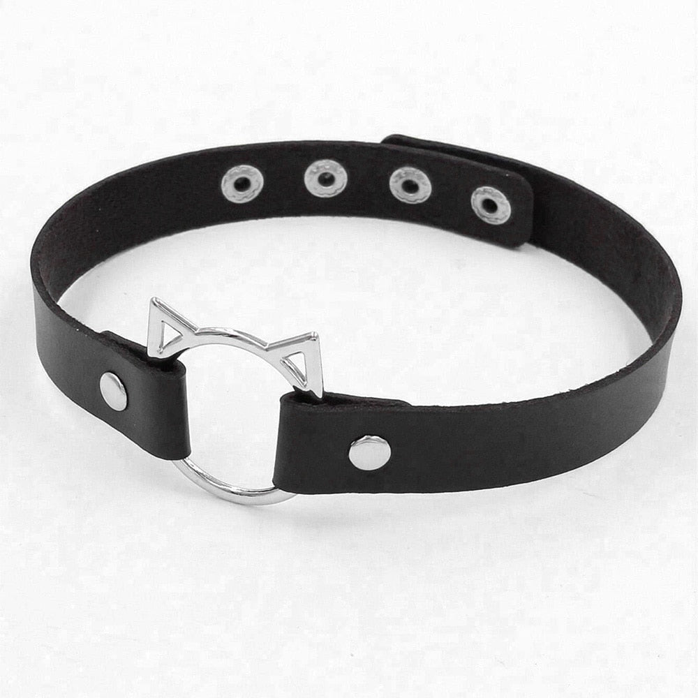 Kirykle Halloween Cat Decor Sexy Leather Choker Necklace Women Turkish Festival Rave Jewelry Punk Gothic Necklace