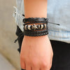 Kirykle Hollow Double Wide Leather Bracelets For Women Men Female Braid Rope Adjustable Bracelet PUNK Pulseira Jewelry Party Gif