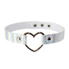 Kirykle  Laser Light PU Leather Choker Necklace metal Heart/circle shape Pendant Charm For Punk Collar Chocker 39*1.8cm Adjustab