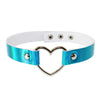 Kirykle  Laser Light PU Leather Choker Necklace metal Heart/circle shape Pendant Charm For Punk Collar Chocker 39*1.8cm Adjustab