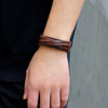 Kirykle Male Cow Leather Bracelets Biker Jewelry Men's Bracelet Retro Wristband Bangles Man Jewelry Alloy Buckle  Adjustable