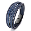 Kirykle Men Bracelet  Black Magnet Bangles Male Blue Leather Bracelet Braided Multilayer Punk Jewelry Gifts