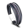 Kirykle Men Bracelet  Black Magnet Bangles Male Blue Leather Bracelet Braided Multilayer Punk Jewelry Gifts