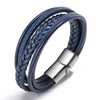 Kirykle Men Bracelet  Black Magnet Bangles Male Blue Leather Bracelet Braided Multilayer Punk Jewelry Gifts
