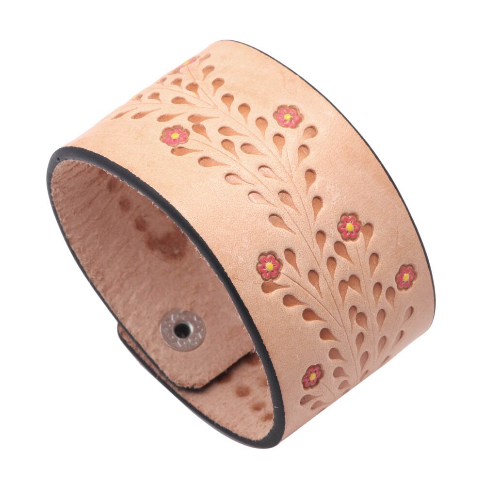 Kirykle Men Brown Black Vintage Genuine Leather Bangles Wide Leather Bracelet For Women Bracelet Cell Shape Punk Charm Jewelry