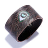 Kirykle Men Brown Black Vintage Genuine Leather Bangles Wide Leather Bracelet For Women Bracelet Cell Shape Punk Charm Jewelry