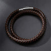 Kirykle Men Leather Bracelet Simple Black Stainless Steel Button Neutral Wristband Accessories Hand-woven Jewelry Gifts