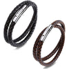 Kirykle Men Leather Bracelet Simple Black Stainless Steel Button Neutral Wristband Accessories Hand-woven Jewelry Gifts