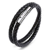 Kirykle Men Leather Bracelet Simple Black Stainless Steel Button Neutral Wristband Accessories Hand-woven Jewelry Gifts