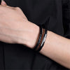 Kirykle Men Leather Bracelet Simple Black Stainless Steel Button Neutral Wristband Accessories Hand-woven Jewelry Gifts