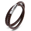 Kirykle Men Leather Bracelet Simple Black Stainless Steel Button Neutral Wristband Accessories Hand-woven Jewelry Gifts