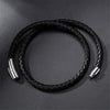 Kirykle Men Leather Bracelet Simple Black Stainless Steel Button Neutral Wristband Accessories Hand-woven Jewelry Gifts