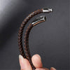 Kirykle Men Leather Bracelet Simple Black Stainless Steel Button Neutral Wristband Accessories Hand-woven Jewelry Gifts