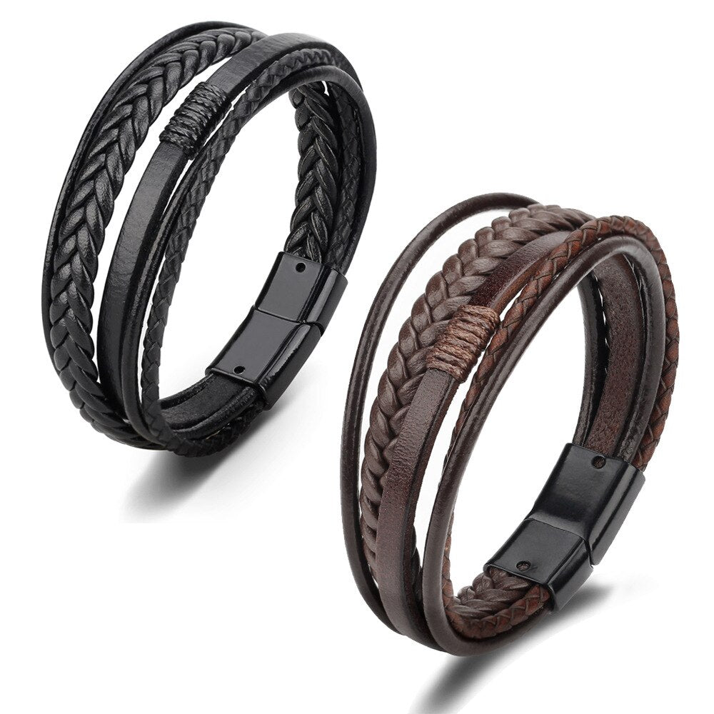 Kirykle Men's Braided Leather Bracelets Armband Heren In Black Brown Color with Magnetic Elegent Bracelet for Man Charm Bracelet