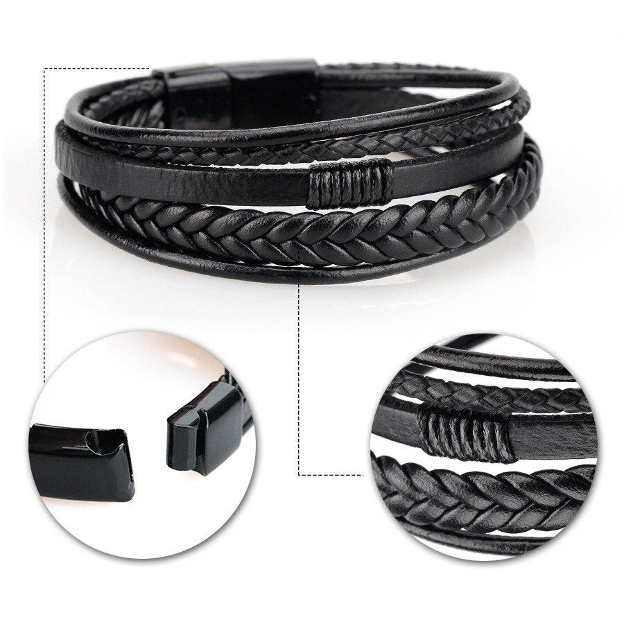 Kirykle Men's Braided Leather Bracelets Armband Heren In Black Brown Color with Magnetic Elegent Bracelet for Man Charm Bracelet