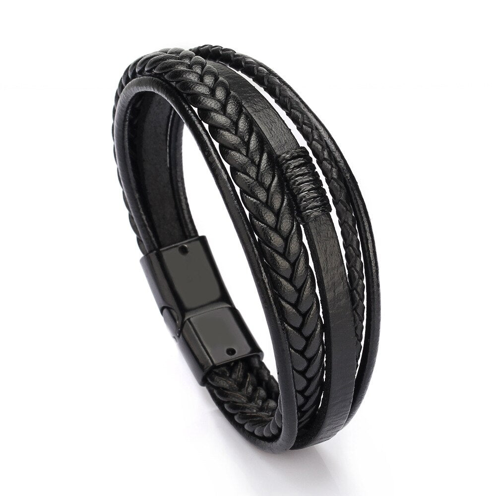Kirykle Men's Braided Leather Bracelets Armband Heren In Black Brown Color with Magnetic Elegent Bracelet for Man Charm Bracelet