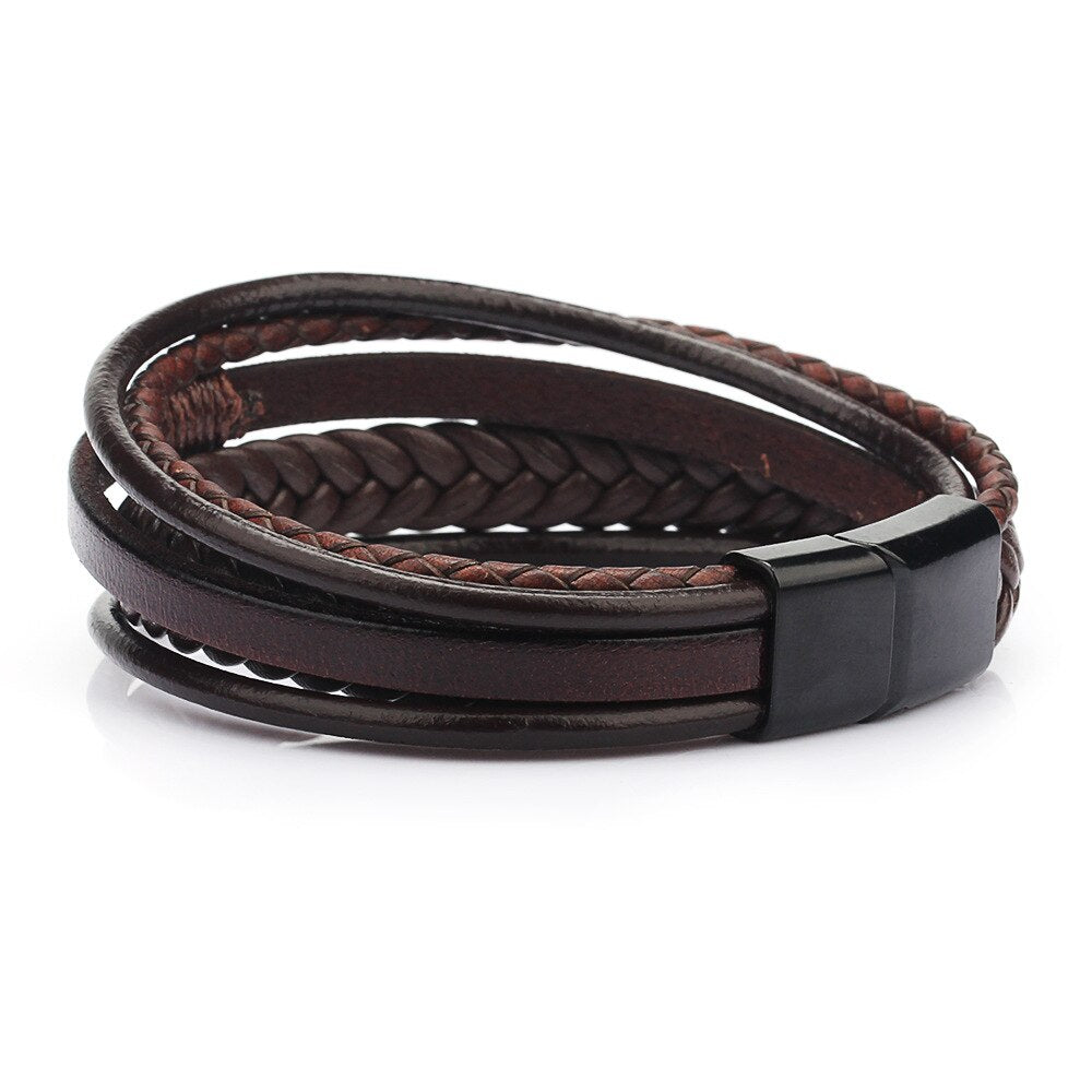 Kirykle Men's Braided Leather Bracelets Armband Heren In Black Brown Color with Magnetic Elegent Bracelet for Man Charm Bracelet