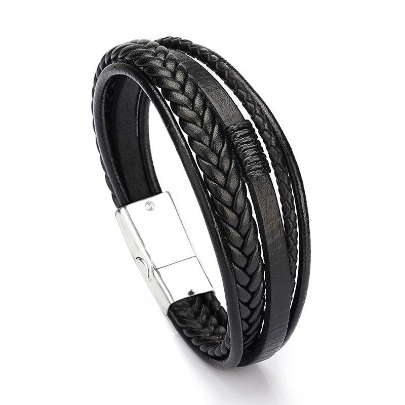 Kirykle Men's Braided Leather Bracelets Armband Heren In Black Brown Color with Magnetic Elegent Bracelet for Man Charm Bracelet