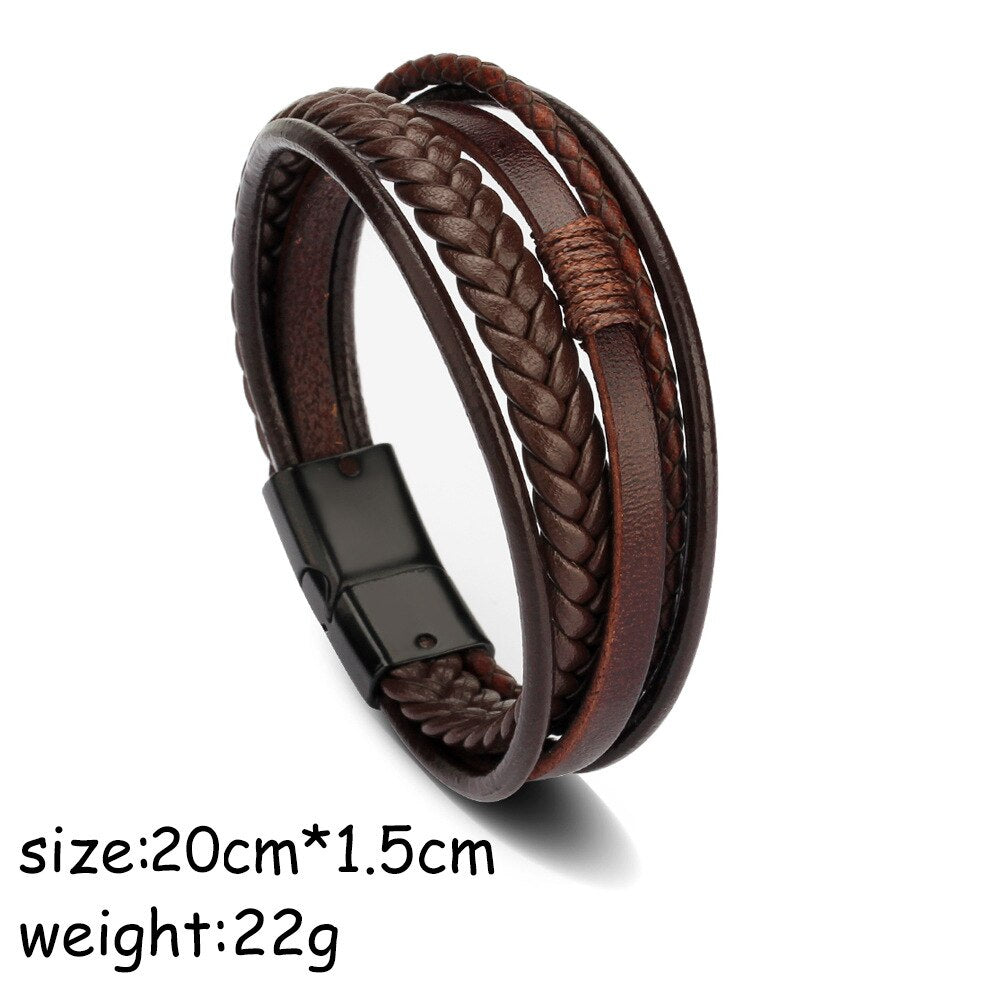 Kirykle Men's Braided Leather Bracelets Armband Heren In Black Brown Color with Magnetic Elegent Bracelet for Man Charm Bracelet