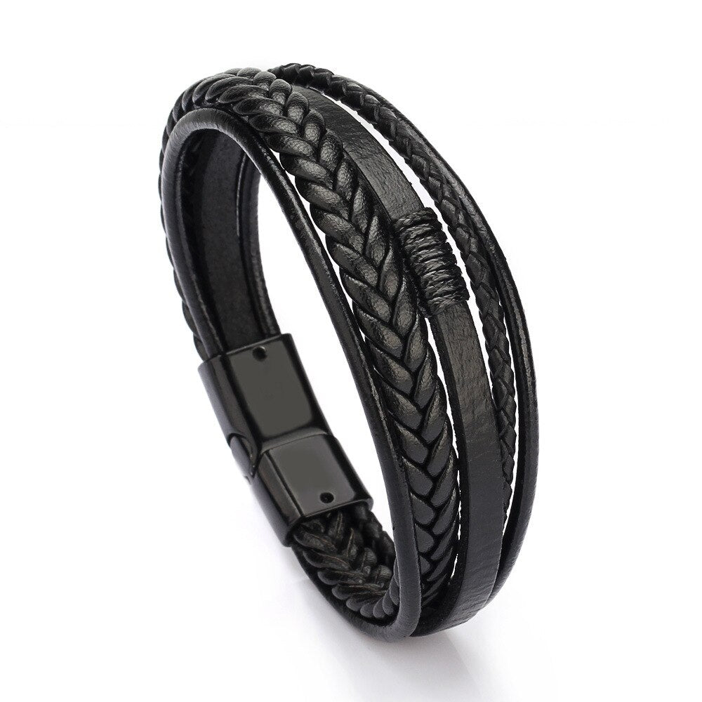 Kirykle Men's Braided Leather Bracelets Armband Heren In Black Brown Color with Magnetic Elegent Bracelet for Man Charm Bracelet