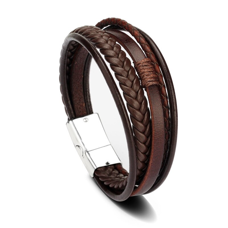 Kirykle Men's Braided Leather Bracelets Armband Heren In Black Brown Color with Magnetic Elegent Bracelet for Man Charm Bracelet