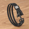 Kirykle Men's Titanium Steel Bracelet  Black Personality Leather Woven Anchor Leather Bracelet Rope Bracelet for Men