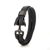 Kirykle Men's Titanium Steel Bracelet  Black Personality Leather Woven Anchor Leather Bracelet Rope Bracelet for Men