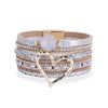 Kirykle Metal Heart Charm Quartz Accessory Multi Strands Leather Braided Style Bracelet For Women