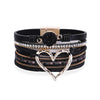 Kirykle Metal Heart Charm Quartz Accessory Multi Strands Leather Braided Style Bracelet For Women