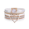 Kirykle Metal Heart Charm Quartz Accessory Multi Strands Leather Braided Style Bracelet For Women