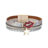 Kirykle Multi Strands Leather Bracelet Rinestone Accessory Lips Star Stylish Bracelet For Women