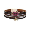 Kirykle Multi Strands Leather Bracelet Rinestone Accessory Lips Star Stylish Bracelet For Women