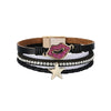 Kirykle Multi Strands Leather Bracelet Rinestone Accessory Lips Star Stylish Bracelet For Women
