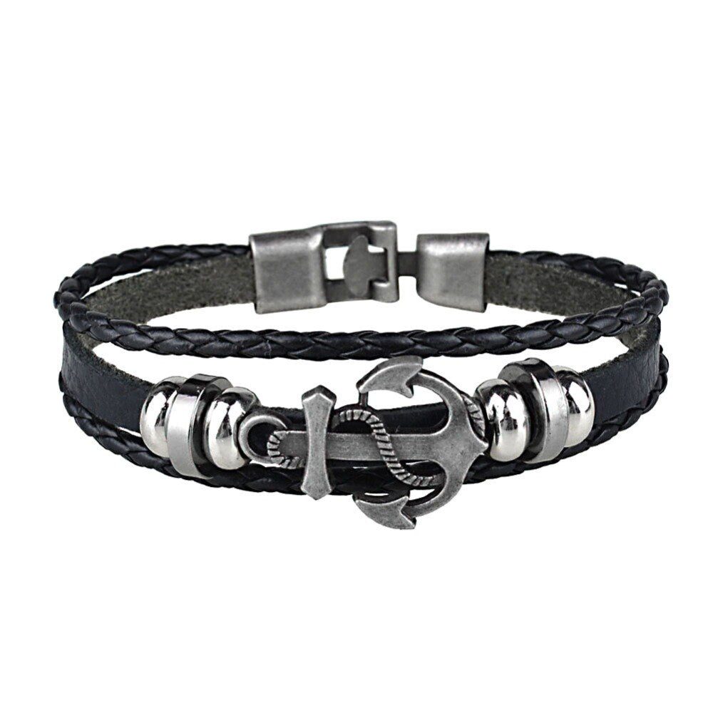 Kirykle Multilayer Bracelet Men Casual Braided Leather Bracelets For Women Wood Bead Bracelet Punk Rock Men Jewelry