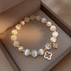 Kirykle Natural Crystal Bracelet For Women White Opal Stone Pearl Lucky Four-leaf Clover Women's Jewelry Bracelet