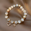 Kirykle Natural Crystal Bracelet For Women White Opal Stone Pearl Lucky Four-leaf Clover Women's Jewelry Bracelet