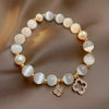 Kirykle Natural Crystal Bracelet For Women White Opal Stone Pearl Lucky Four-leaf Clover Women's Jewelry Bracelet