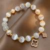 Kirykle Natural Crystal Bracelet For Women White Opal Stone Pearl Lucky Four-leaf Clover Women's Jewelry Bracelet