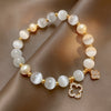 Kirykle Natural Crystal Bracelet For Women White Opal Stone Pearl Lucky Four-leaf Clover Women's Jewelry Bracelet