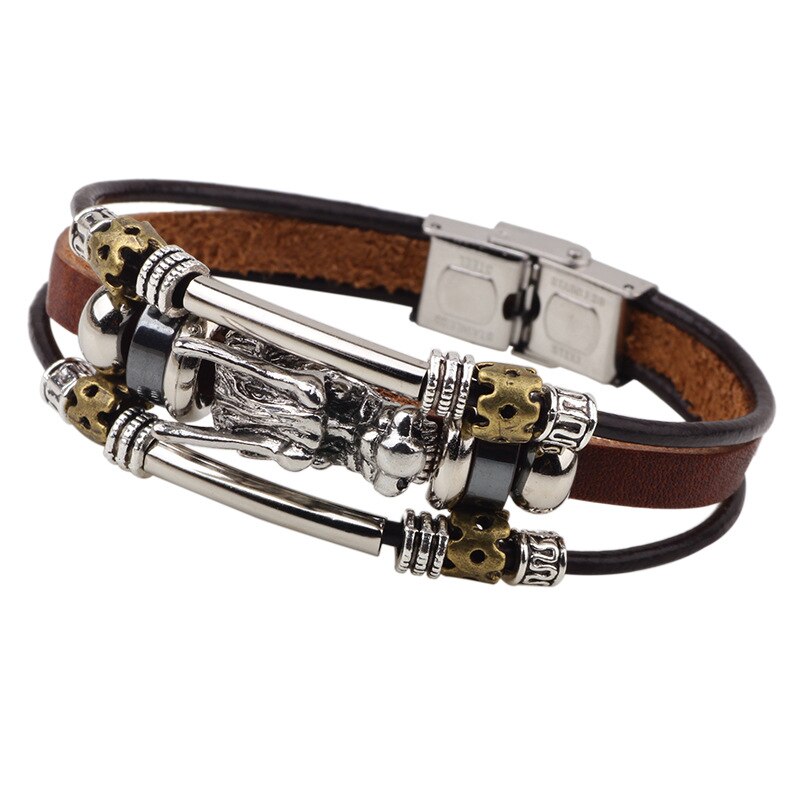 Kirykle Women Leather Bracelet 2022 Tibetan silver men leather Bracelet Vintage Faucet Leather Bracelet Jewelry