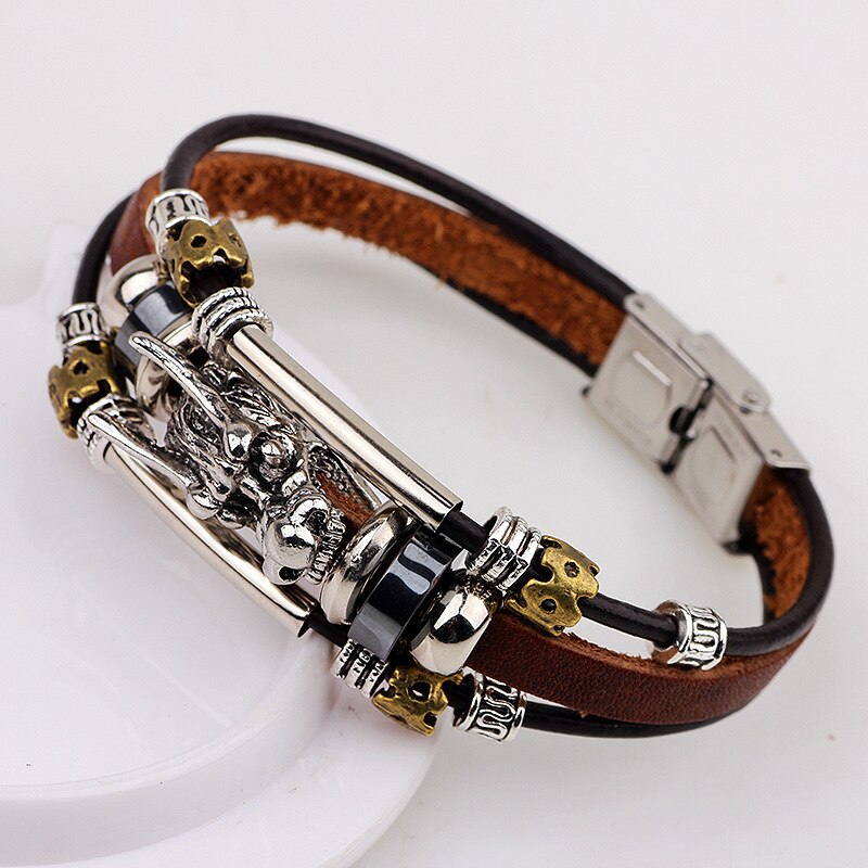 Kirykle Women Leather Bracelet 2022 Tibetan silver men leather Bracelet Vintage Faucet Leather Bracelet Jewelry